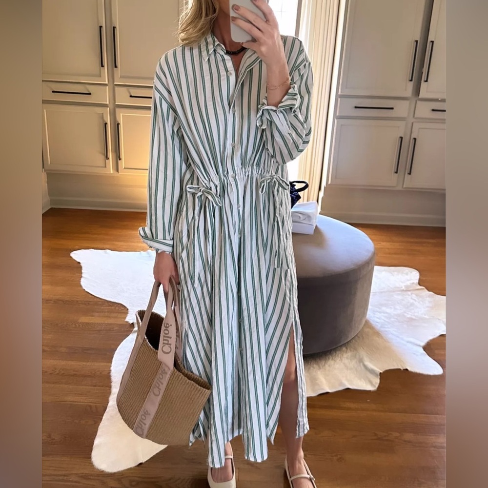 COPY - Striped Long Sleeved Green and White Tie Maxi Dress - Picture 10 of 10